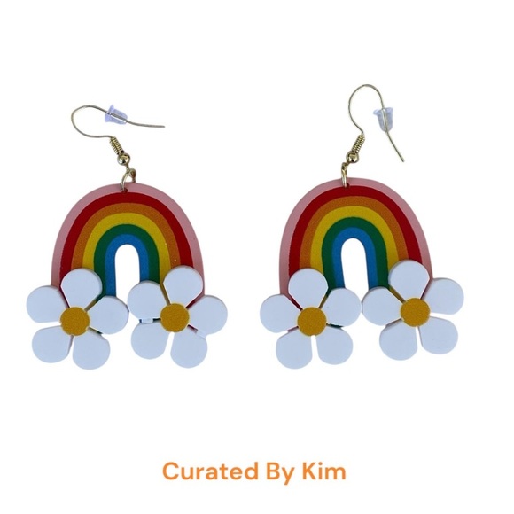 Colorful Rainbow Earrings with Flower Clouds. New Without Tags. - Picture 3 of 7